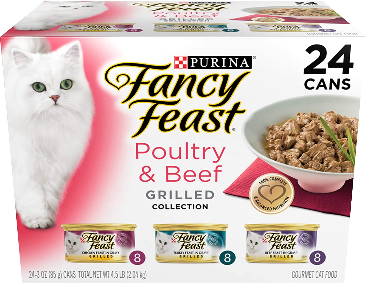 Purina Fancy Feast Gravy Wet Cat Food Variety Pack. Poultry and Beef Grilled Collection - (24) 3 oz. Cans