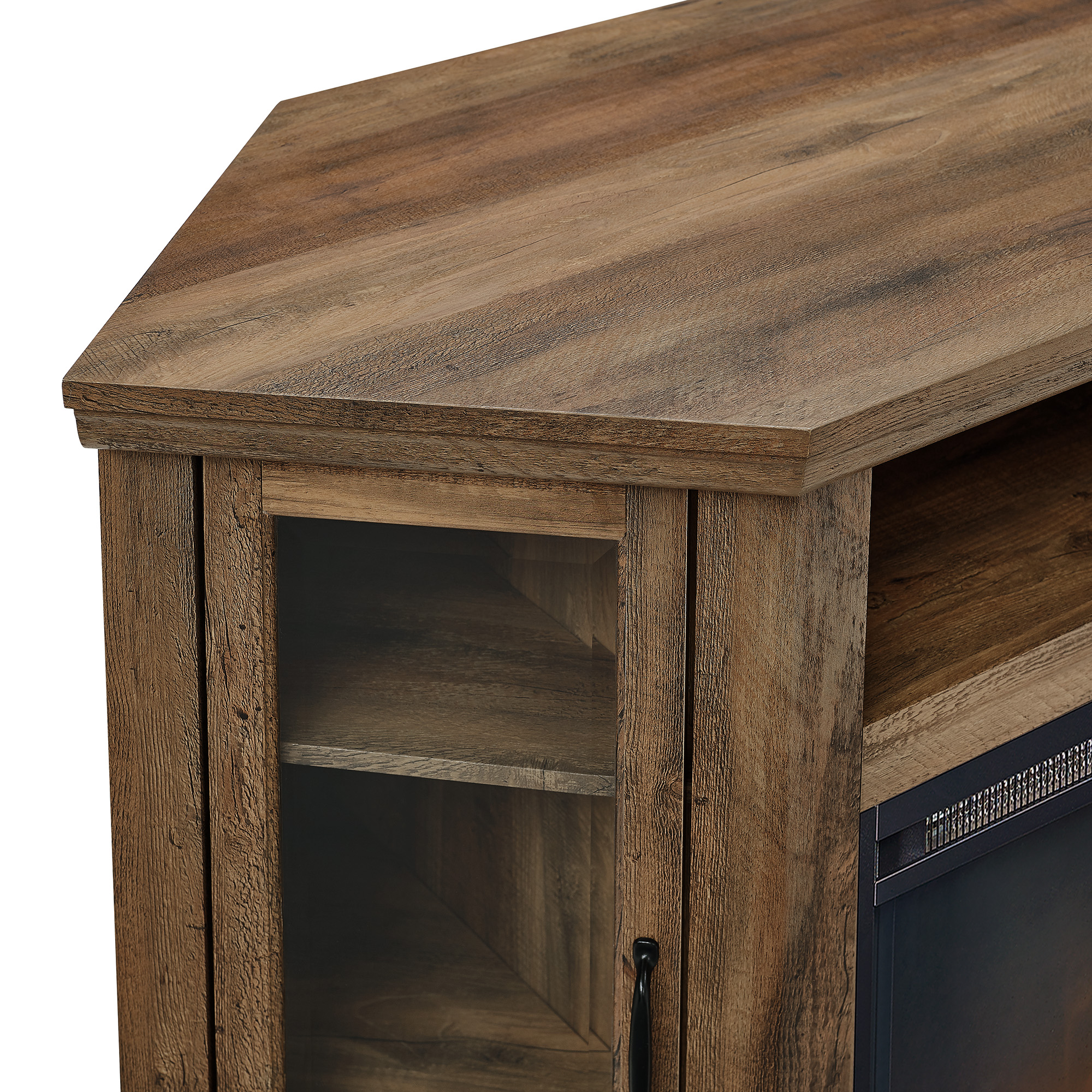 Walker Edison Rustic Oak Corner Fireplace TV Stand for TVs up to 50″