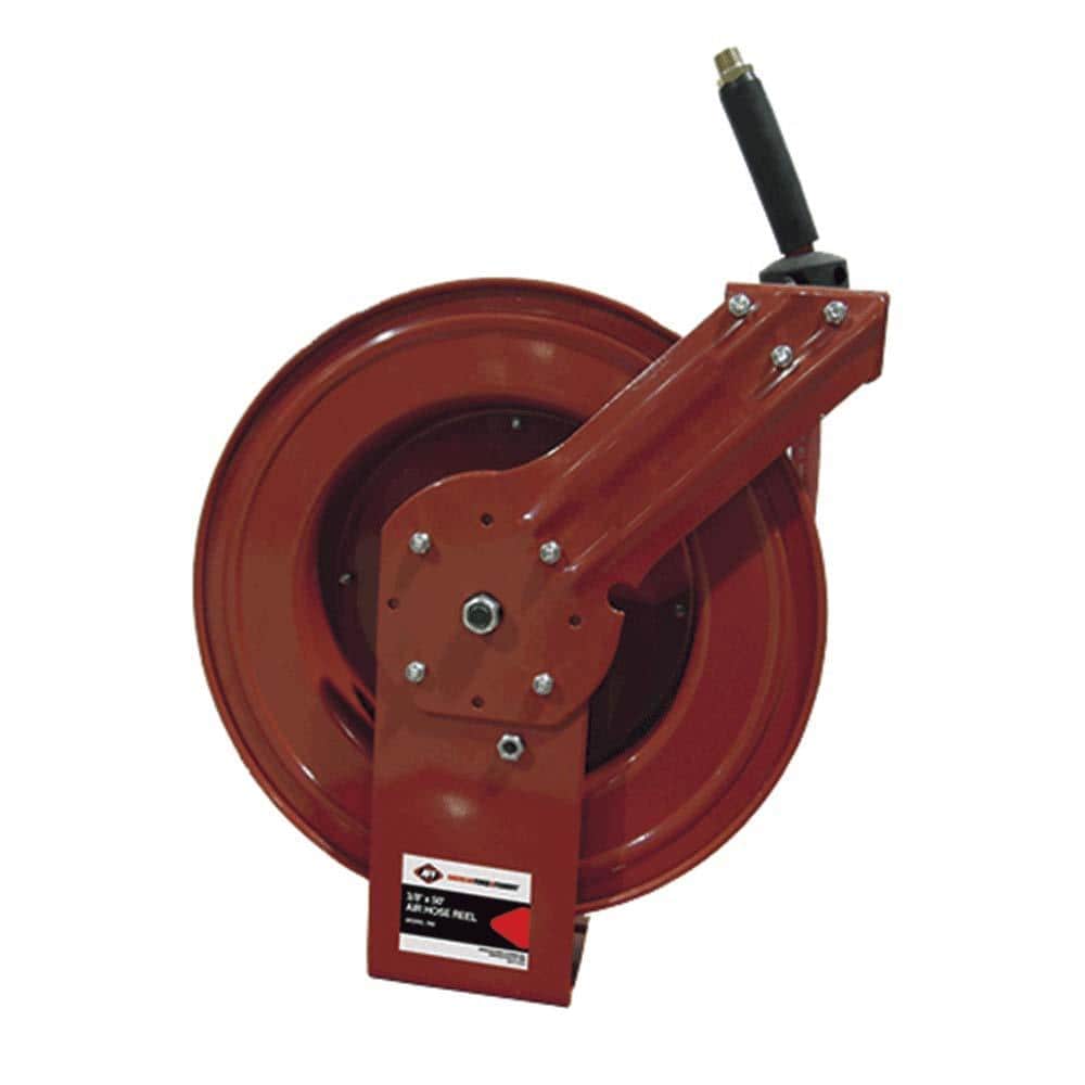 AFF Durable. Heavy Steel Construction. 1/2 In. x 50 Ft. Rubber Air Hose Reel with Heavy-Duty Crimping and Spring Guard. 1/2 In. NPT