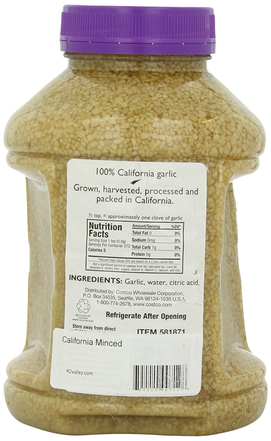 Kirkland Signature Minced California Garlic. 3 Pound (Pack of 2)