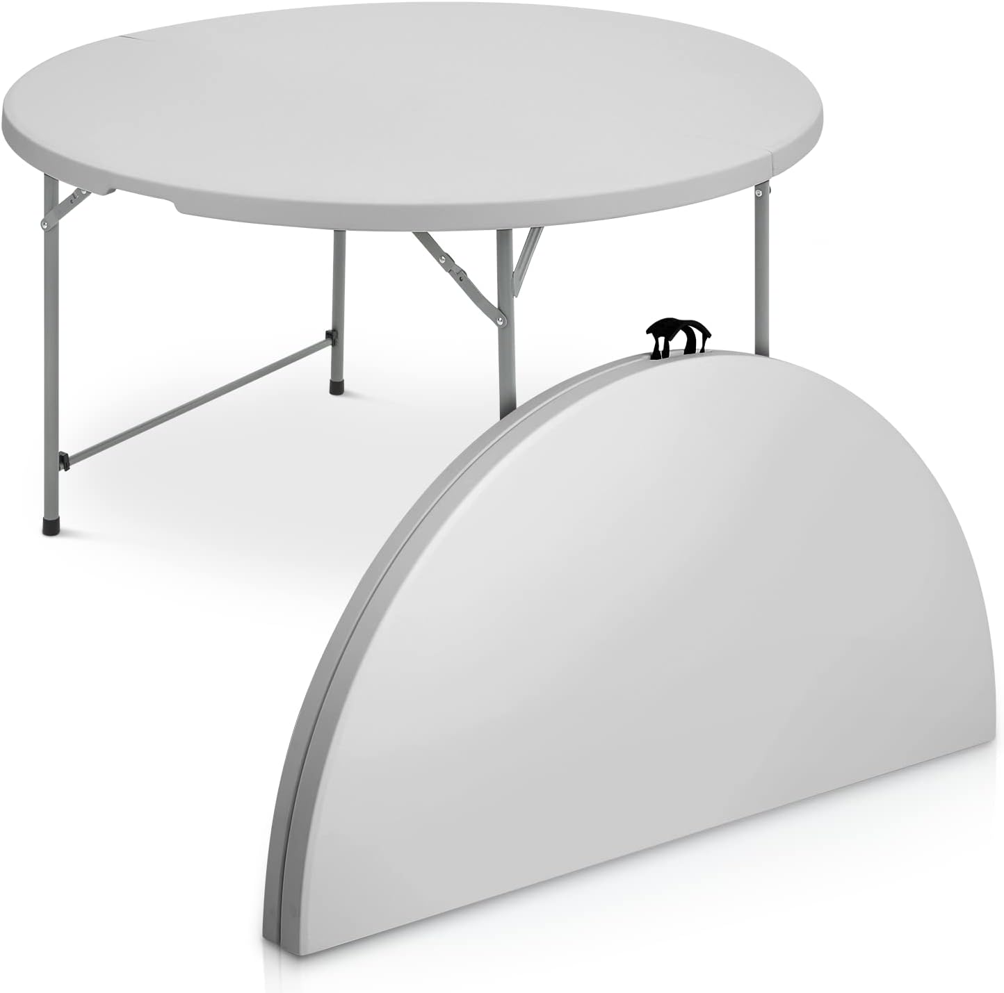 MoNiBloom Round Folding Table. 4.5Ft Heavy Duty Bi-Fold Commercial Event Wedding Party Table. Comfortable for 6 to 8 Seat. Gray