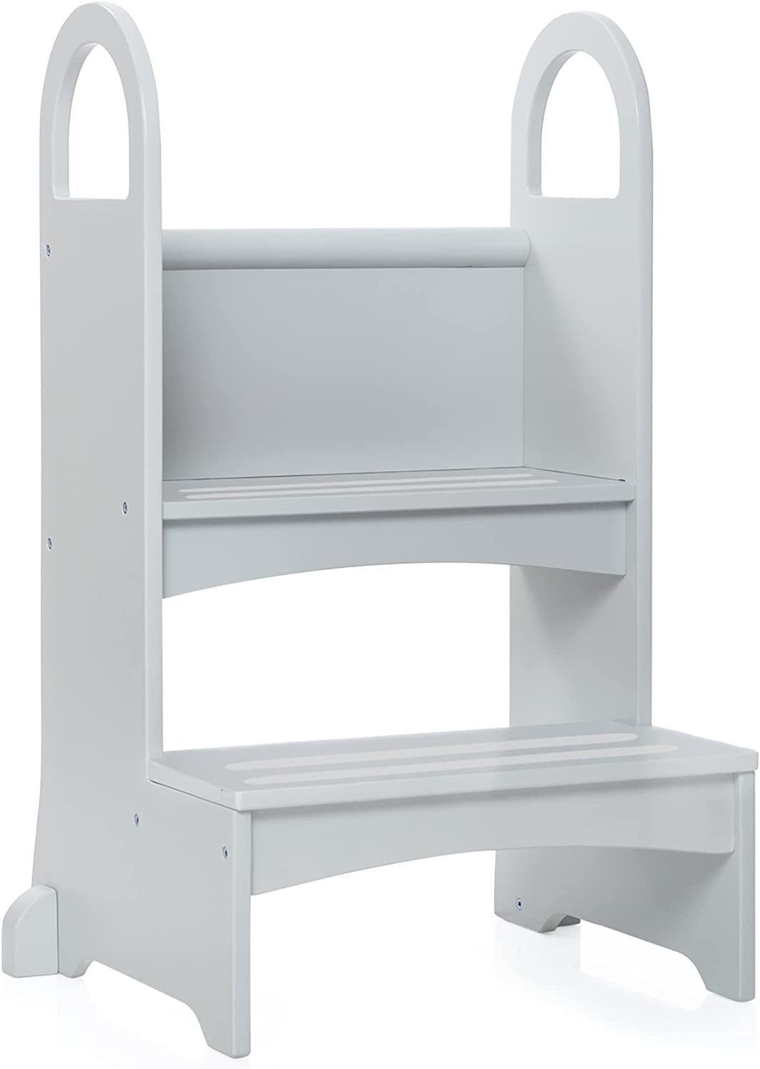 Guidecraft Kitchen Helper High-Rise Step-Up - Gray - Counter Height Wooden Kitchen and Bathroom Step Stool for Kids and Adults - Quality Wood Furniture