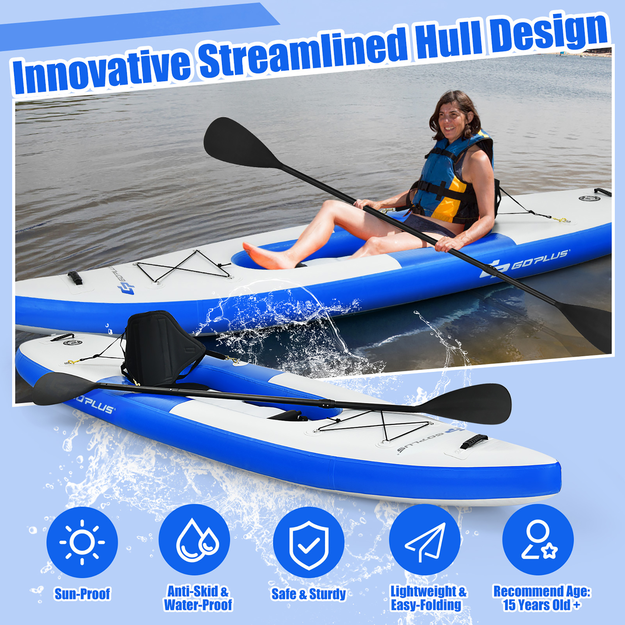 Goplus 1 Person Inflatable Kayak Includes Aluminum Paddle with Hand Pump Blue