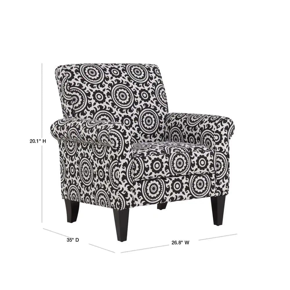 Handy Living Jean Black and Cream Medallion Arm Chair. Black & Cream Medallion. Fabric