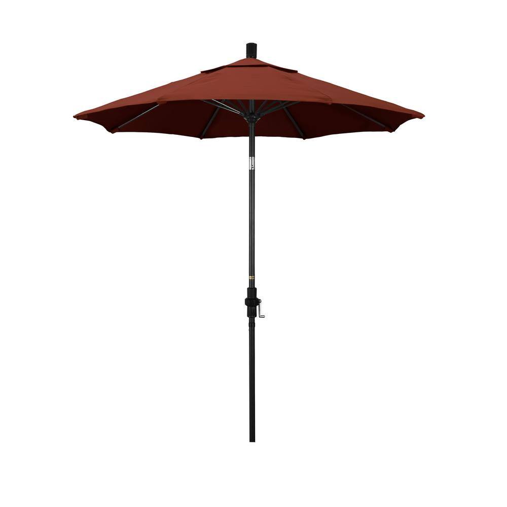 California Umbrella GSCUF758705-5407 7.5 ft. Matted Black Aluminum Market Patio Umbrella Fiberglass Ribs and Collar Tilt in Henna Sunbrella