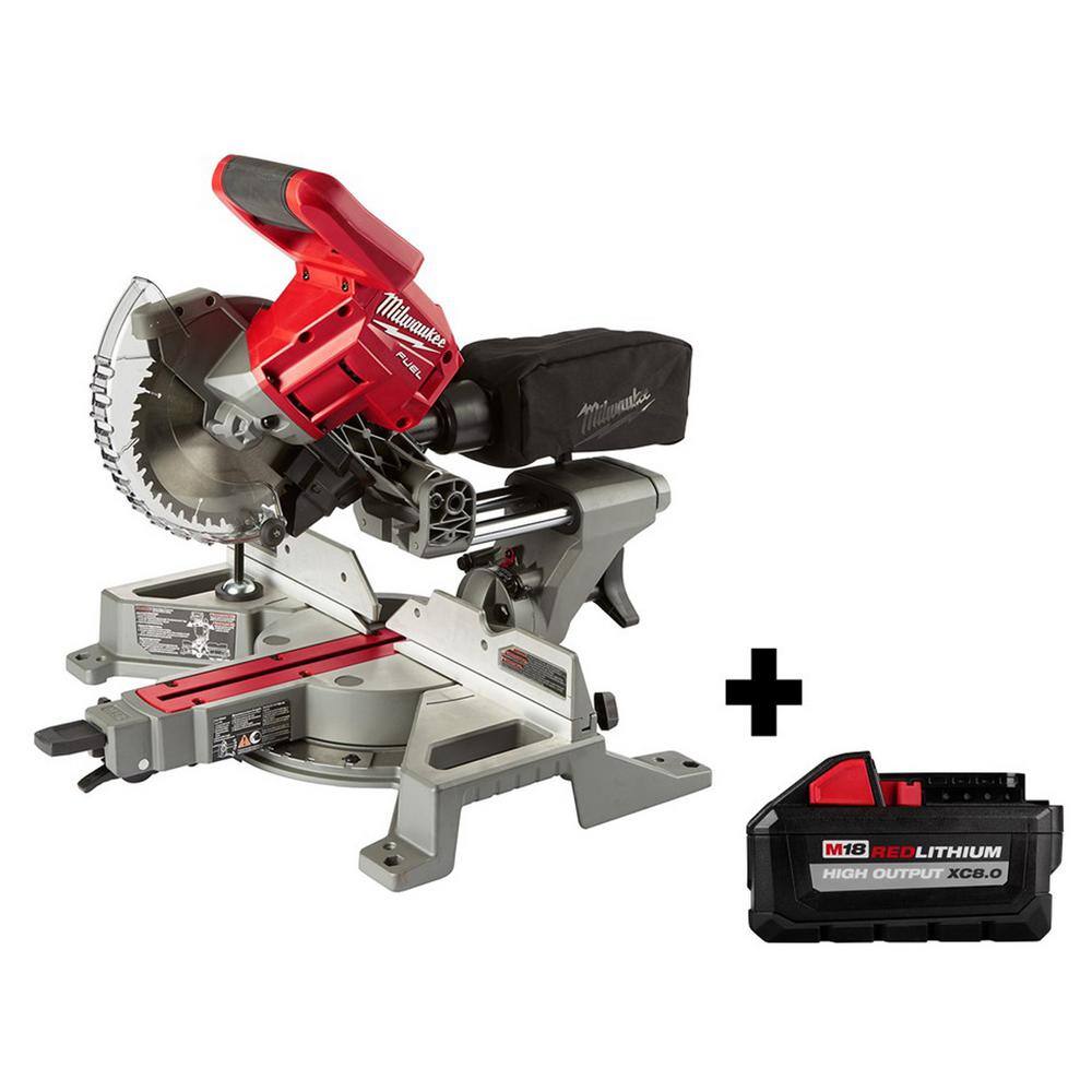 Milwaukee 2733-20-48-11-1880 M18 FUEL 18V Lithium-Ion Brushless Cordless 7-1/4 in. Dual Bevel Sliding Compound Miter Saw with 8.0 Ah Battery