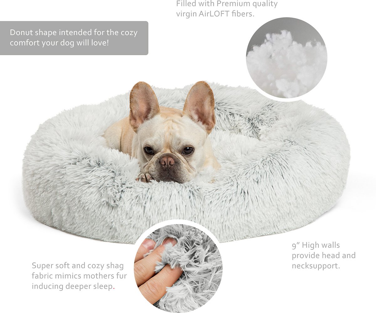 Best Friends by Sheri The Original Calming Shag Fur Donut Cuddler Cat & Dog Bed. Small 23″ x 23″ (Frost)