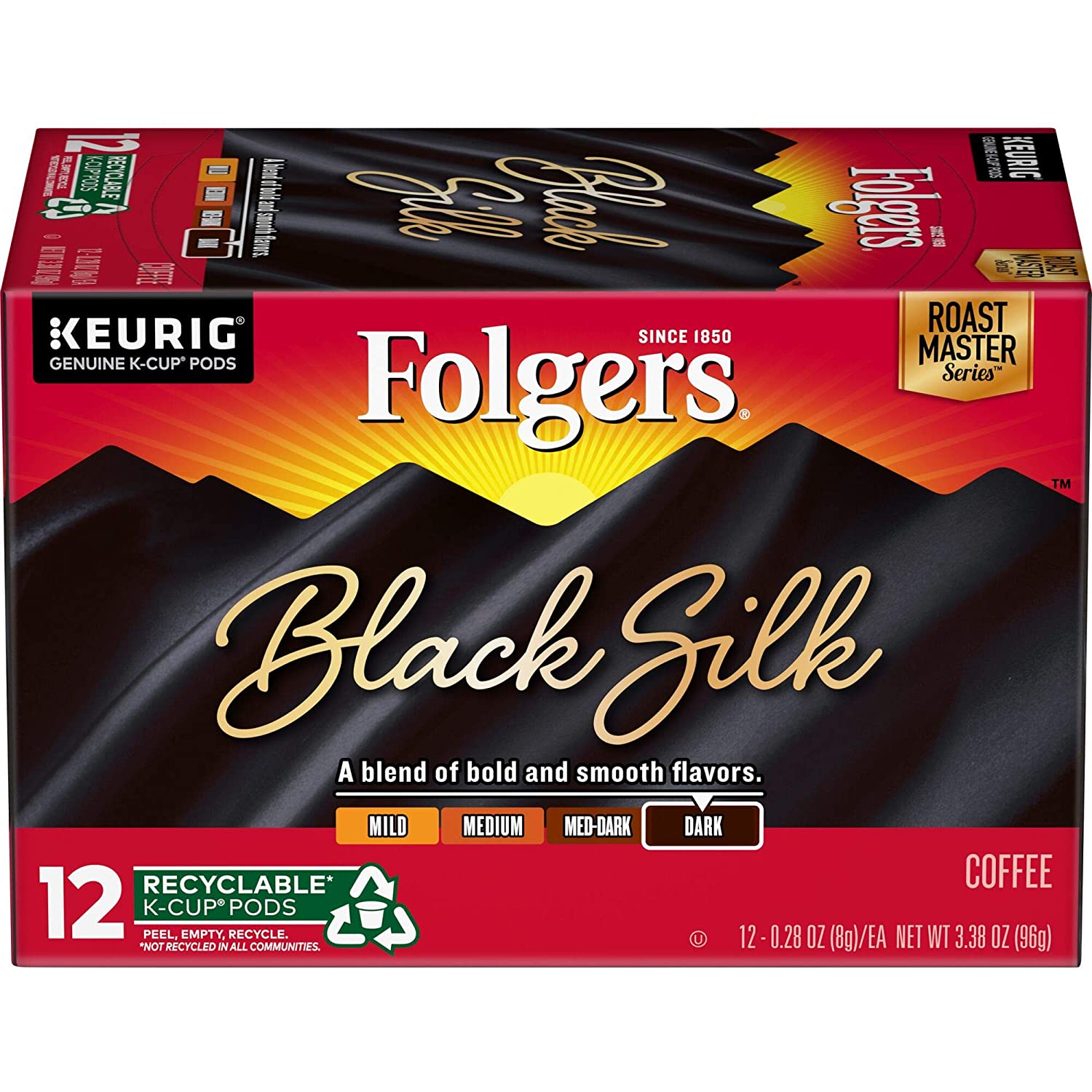 Folgers Black Silk Dark Roast Coffee. 72 Keurig K-Cup Pods