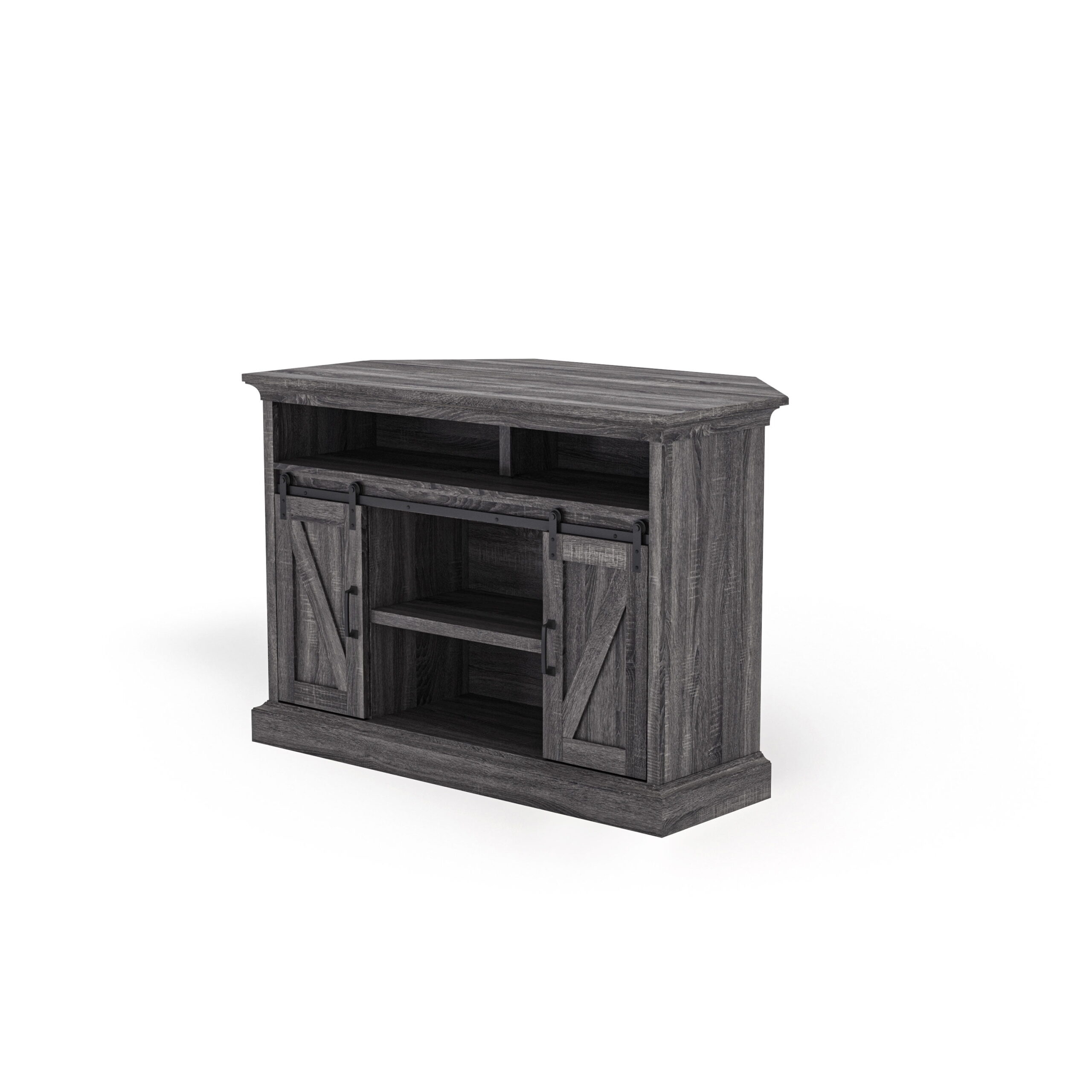 Whalen Allston Barn Door Corner TV Stand for TVs up to 55″. Gray