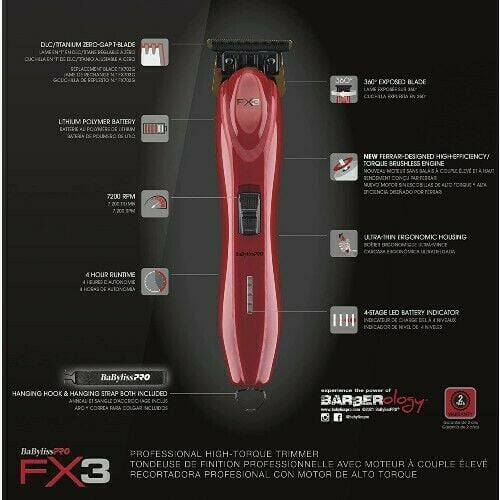 Babyliss Pro RED Ferrari Designed X3 Cord/Cordless. Zero gap Trimmer FXX3T