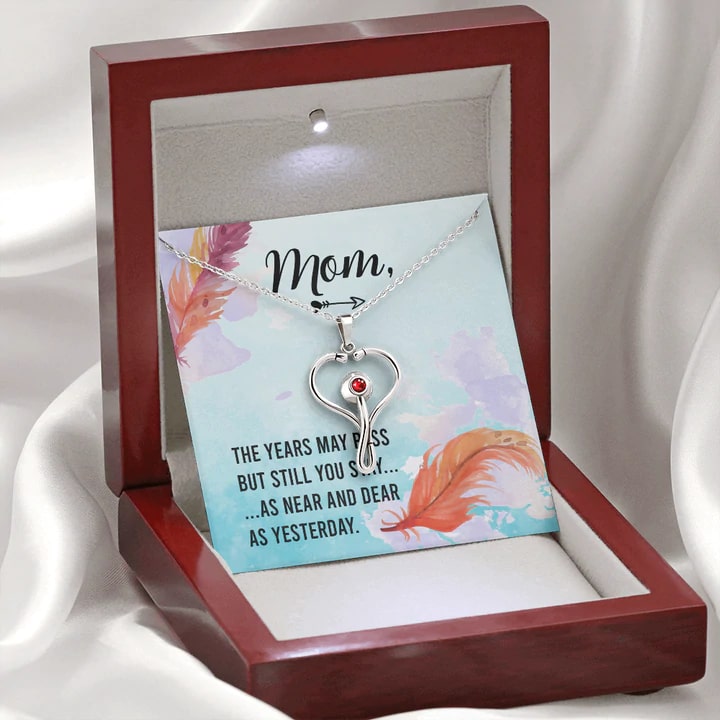 Mom Necklace – Necklace Embellished with Red Swarovski Crystal. Mother's Day Gifts