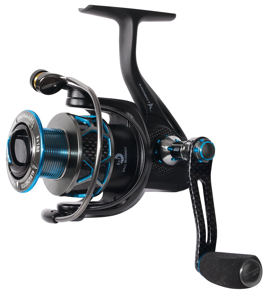 Ardent Bolt Spinning Fishing Reel 3000 size. High Speed 6.2:1 Gear Ratio. 12 lb. / 120 Yard Line Capacity. Carbon Fiber Handle
