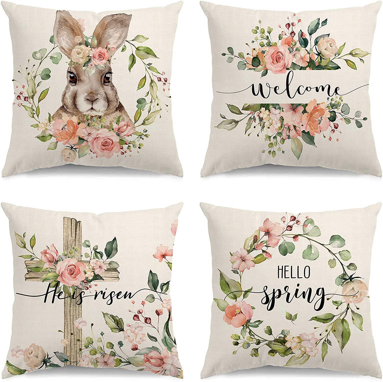 Glaring Easter Decorations Pillow Covers 18×18 Set of 4 for Bunny Rabbit