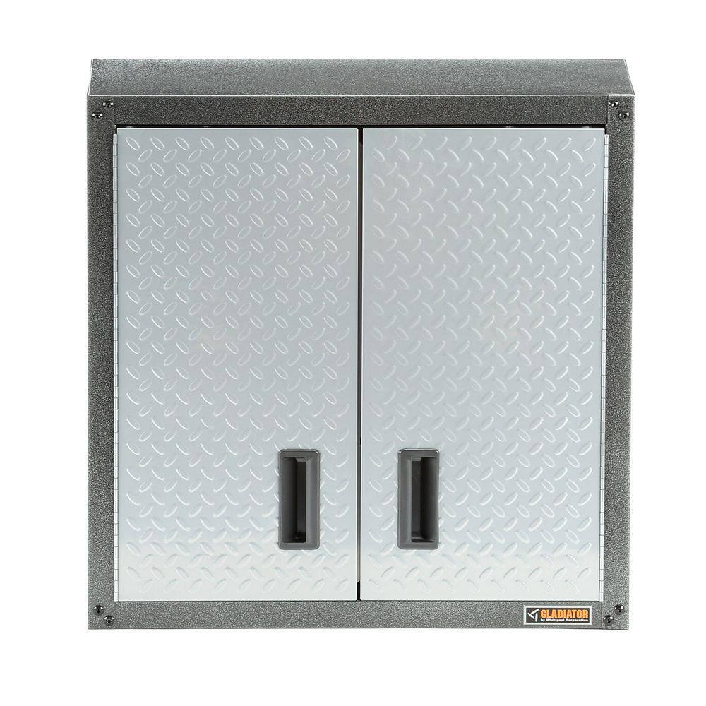 Gladiator GAWG28FDYG Steel 1-Shelf Wall Mounted Garage Cabinet in Silver Tread (28 in W x 28 in H x 12 in D)
