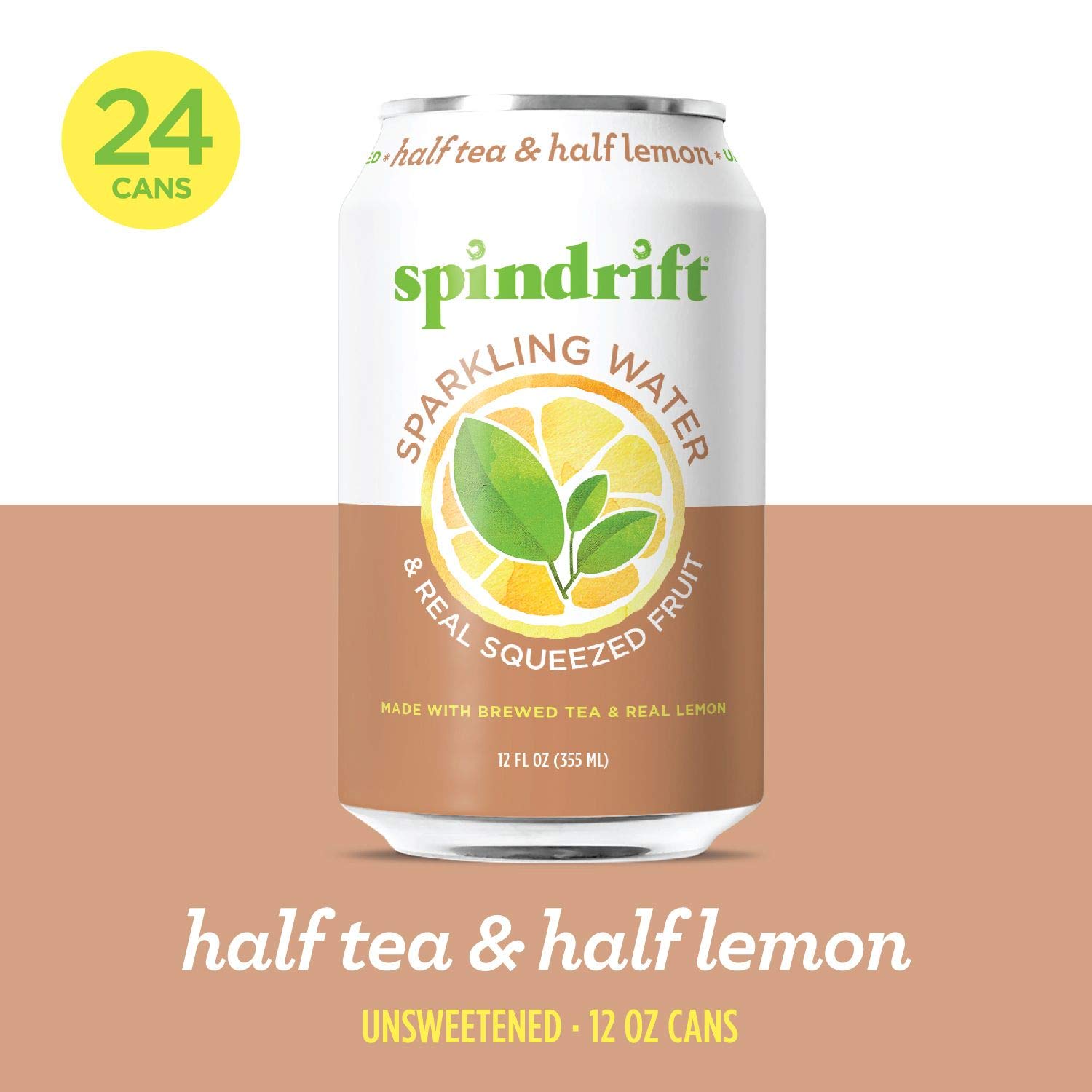 Spindrift Sparkling Water. Half Tea & Half Lemon Flavored. Made with Real Squeezed Fruit. 12 Fl Oz Cans. Pack of 24 (Only 5 Calories per Seltzer Water Can)