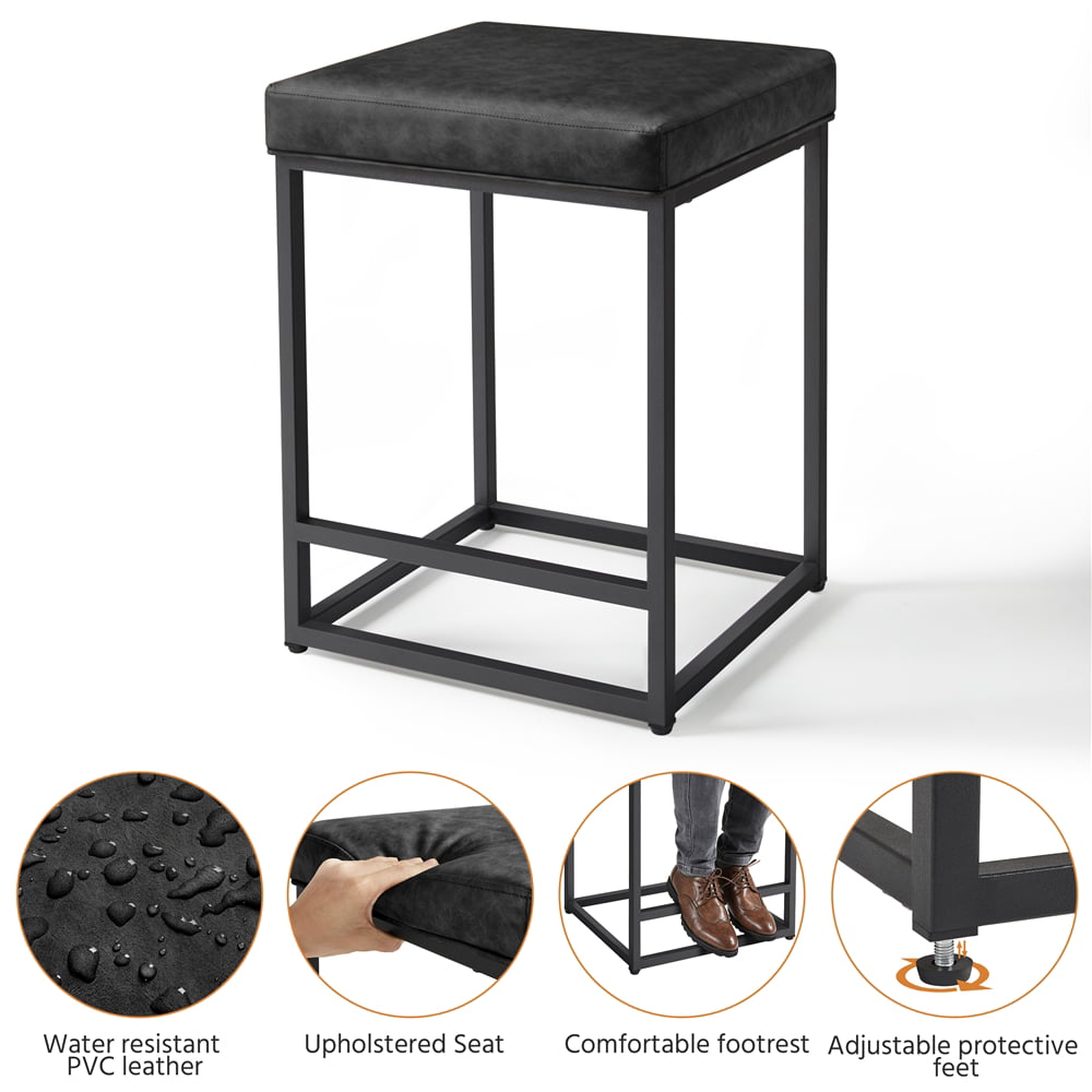 SMILE MART 24″ Modern Backless Counter Bar Stools. Set of 2. Black