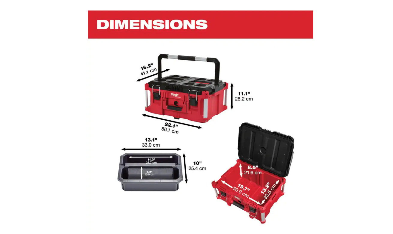 Milwaukee 48-22-8425 PACKOUT 22 in. Large Portable Tool Box Fits Modular Storage System