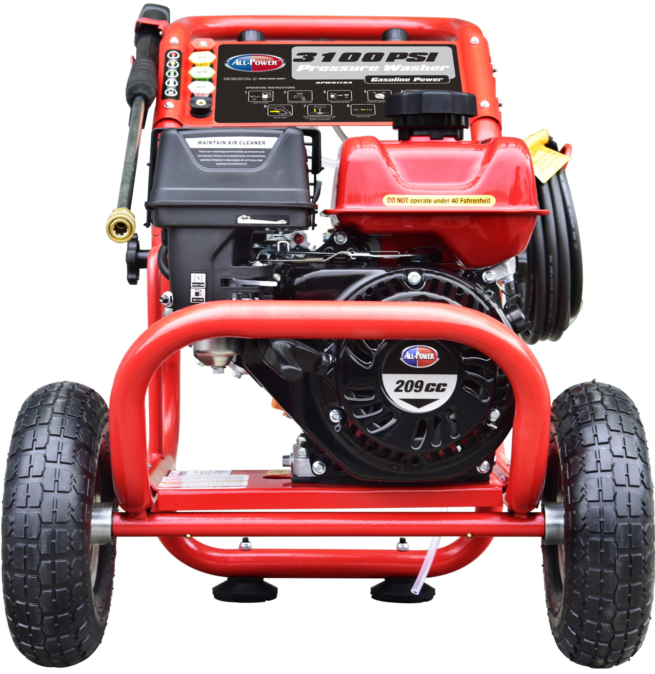 All Power America 3100 PSI. 2.6 GPM Gas Pressure Washer w/ 30 ft High Pressure Hose. C.A.R.B. Compliant. APW5118A