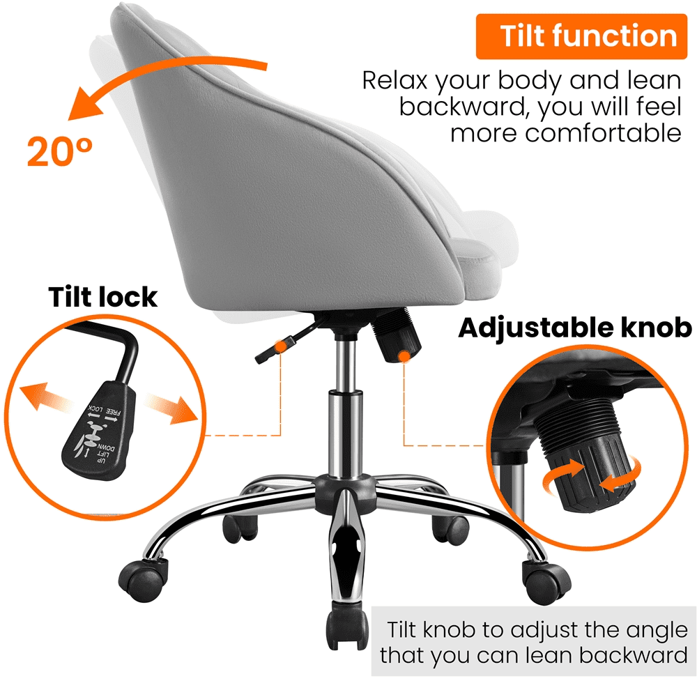 Smile Mart Adjustable Swivel Velvet Desk Chair for Home Office. Light Gray