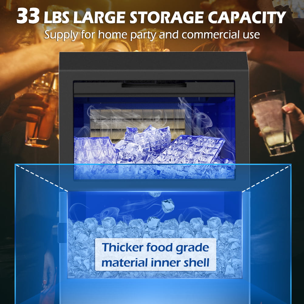 LifePlus Commercial Ice Machine Maker 100LBS High Capacity Ice Cube Auto Clean Under Counter Stainless Steel for Home Bar Shop DBJ-45A