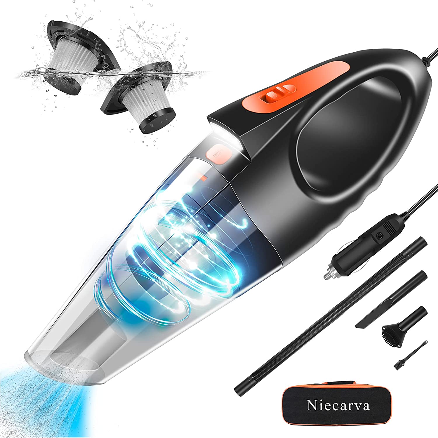 Niecarva Car Vacuum. Handheld Vacuum Cleaner for Car with LED Light 16.4 Ft Cord