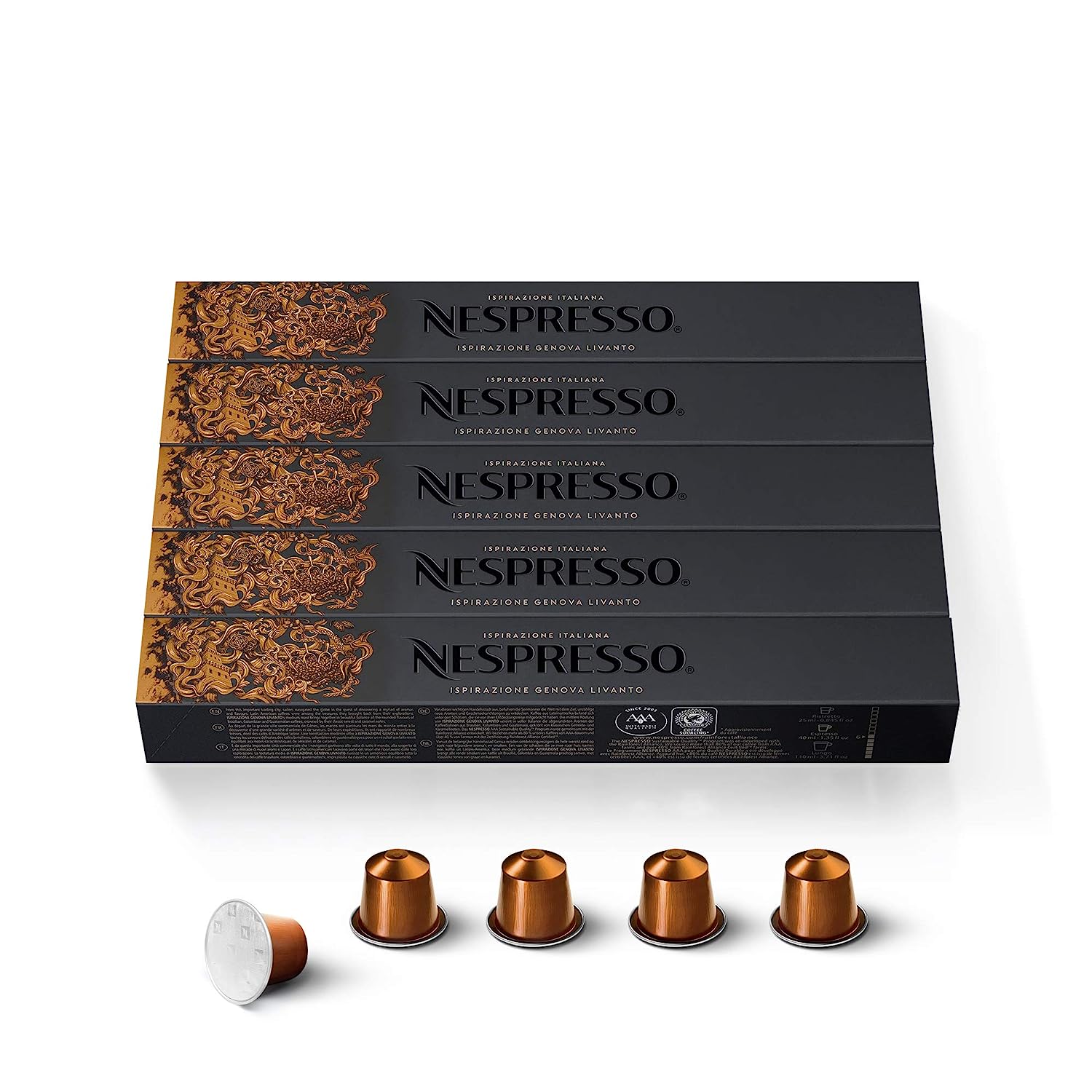 Nespresso Capsules OriginalLine. Livanto. Medium Roast Espresso Coffee. 50 Count Coffee Pods. Brews 1.35 Ounce (ORIGINAL LINE ONLY)10 Count (Pack of 5)