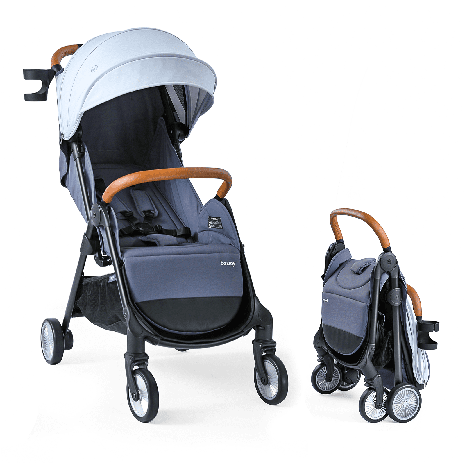 Besrey Self-Folding Lightweight Stroller with Cup Holder Compact Stroller for Airplane. Unisex Blue