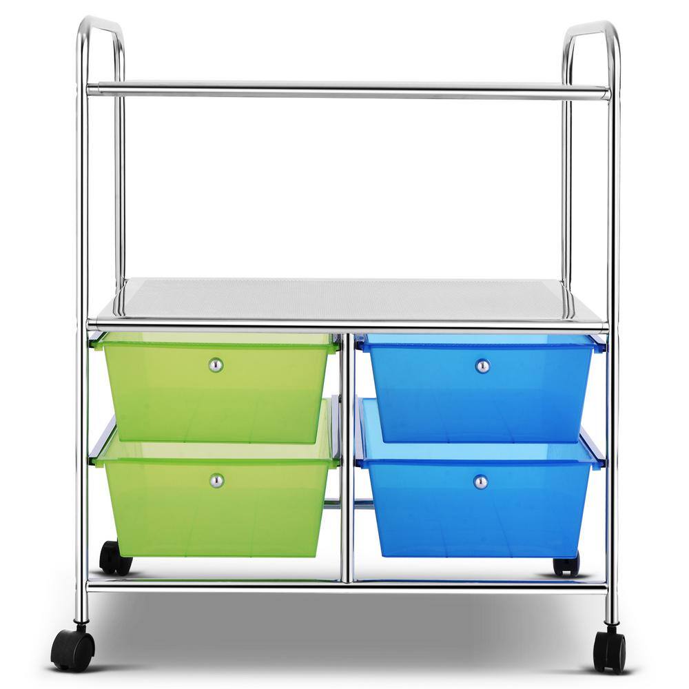 HONEY JOY TOPB003952 4-Drawer Plastic Rolling Storage Cart Metal Rack Organizer Shelf with Wheels Green+Blue