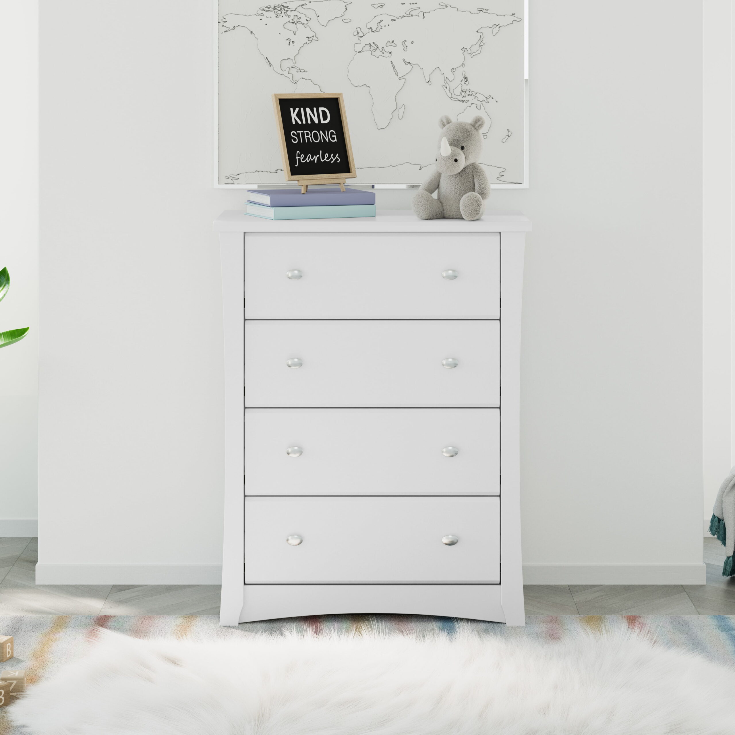 Storkcraft Crescent 4 Drawer Modern Vertical Dresser White