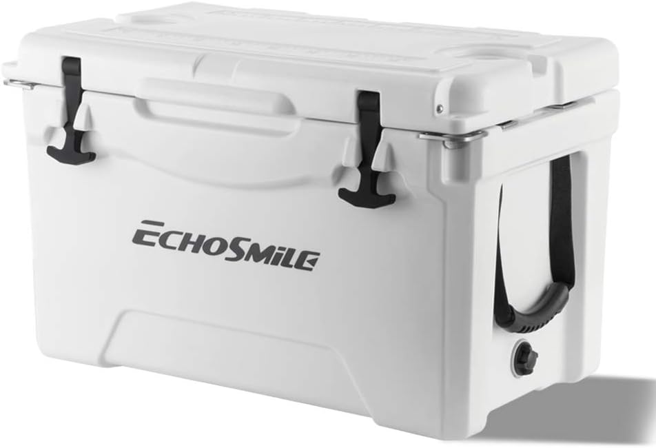 EchoSmile 30 Quart Rotomolded Cooler. 5 Days Protale Ice Cooler. Ice Chest Suit for BBQ. Camping. Pincnic. and Other Outdoor Activities. White1