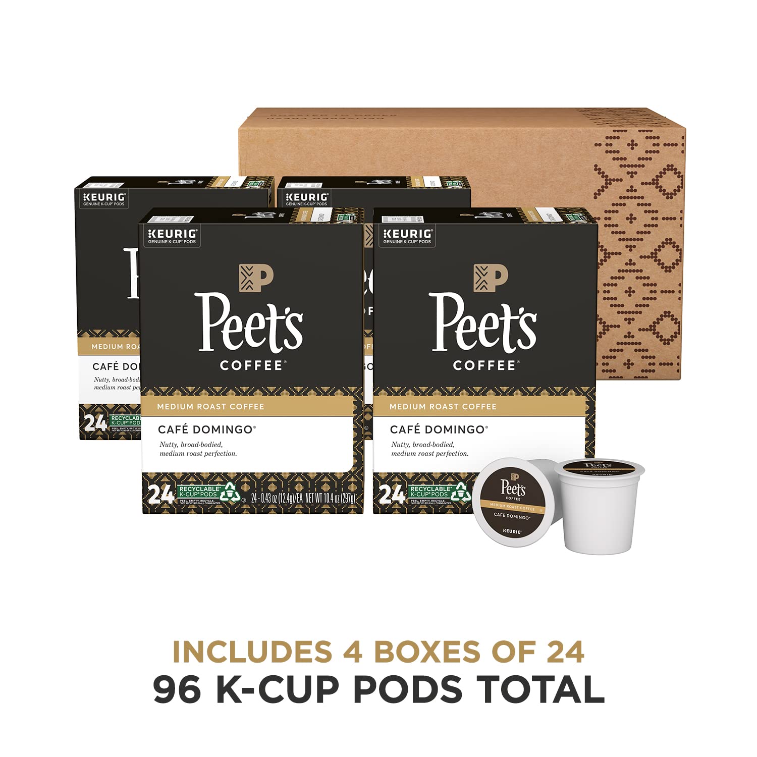 Peet-s Coffee. Medium Roast K-Cup Pods for Keurig Brewers - Café Domingo 96 Count. 24 K-Cup(Pack of 4)