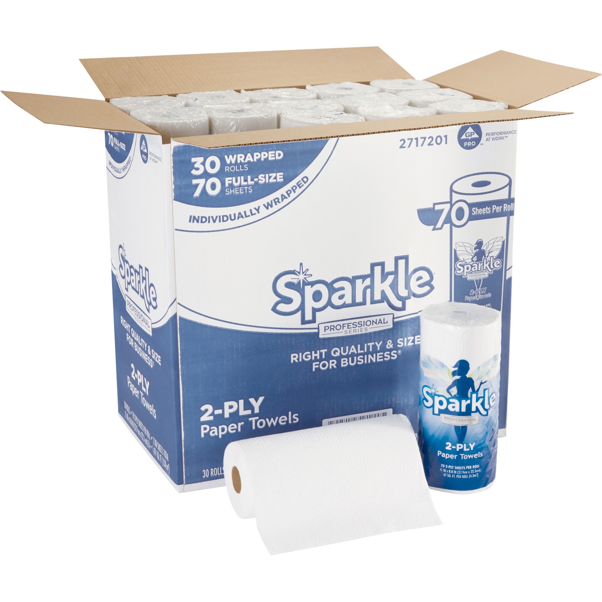 Sparkle Professional Series&reg; Premium Paper Towel Rolls - 2 Ply - 70 Sheets/roll - White - Absorbent. Perforated - 30 / Carton