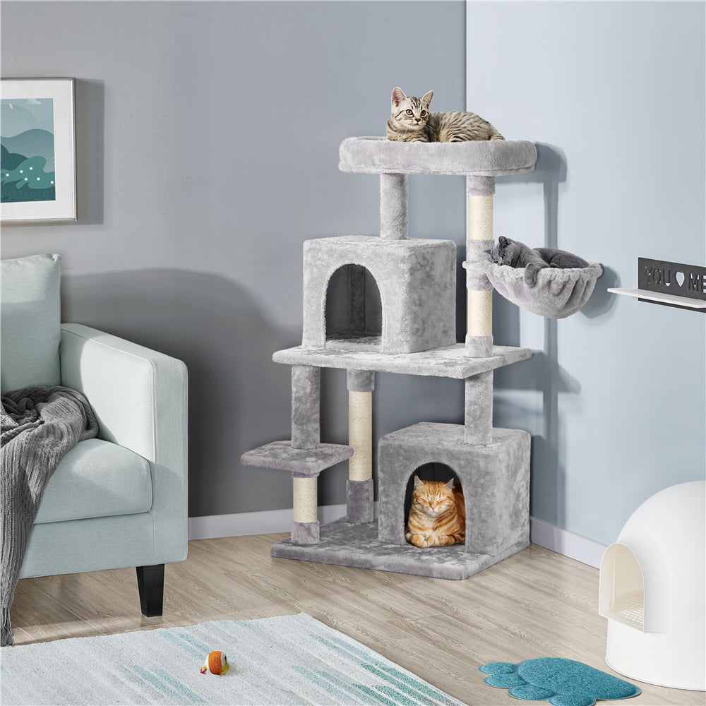 Easyfashion Multi-Level Cat Tree Cat Condo with Top Perch. Light Gray