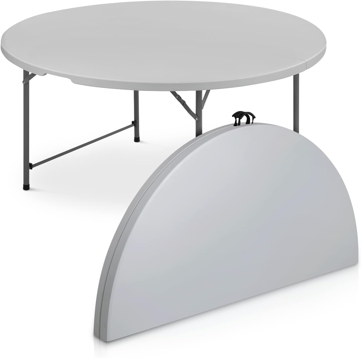 MoNiBloom 5Ft Folding Plastic Table. Heavy Duty Round Indoor Outdoor Tables for Kitchen Party Wedding Festival Event Poolside. Grey