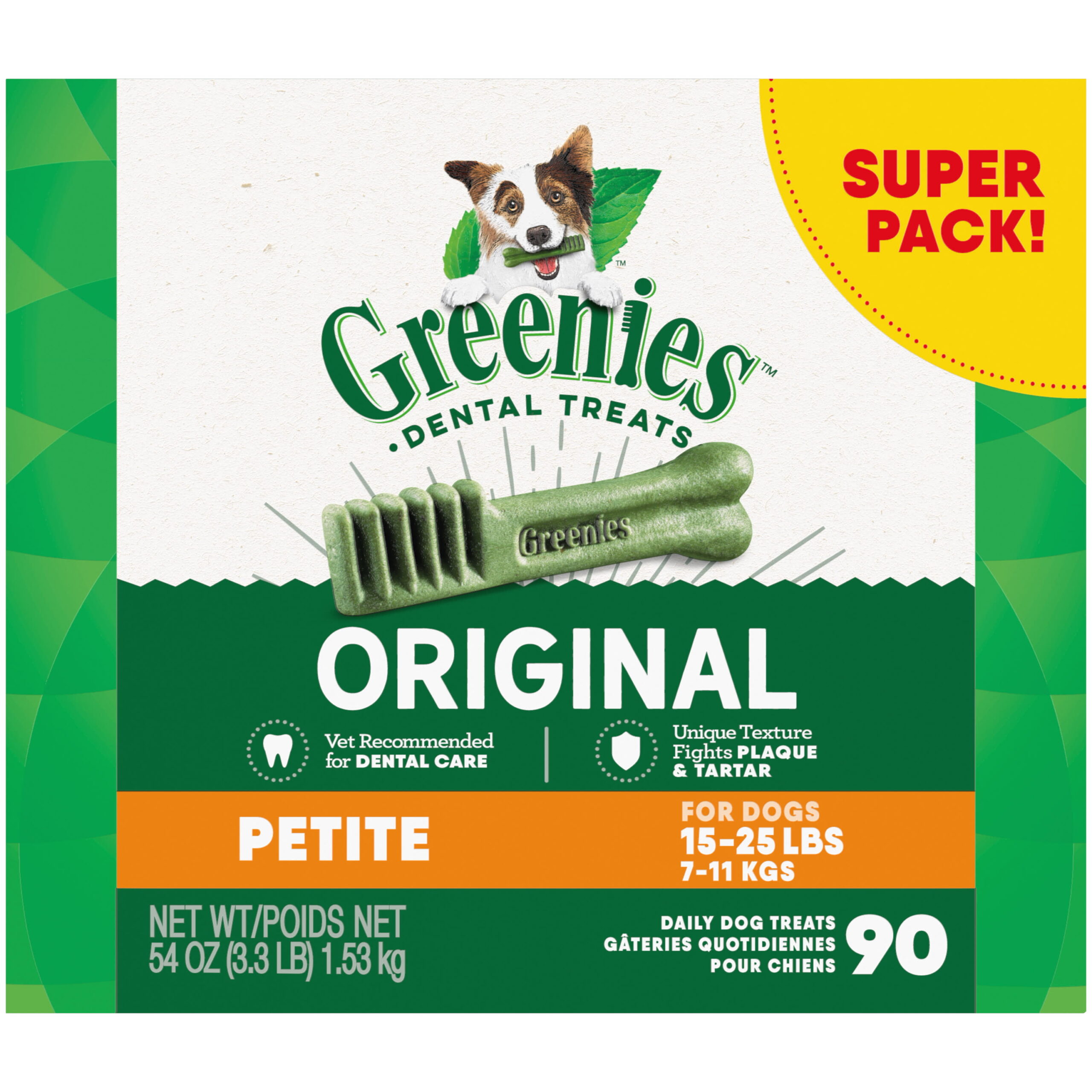 GREENIES Original Flavor PETITE Size Dental Chew Treats for Dogs. 54 oz. Pack (90 Treats)
