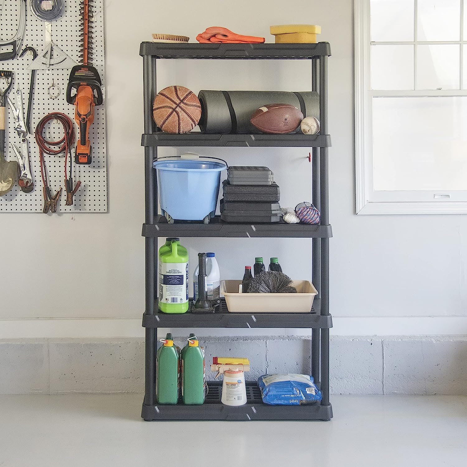 BLACK+DECKER 5-Tier Heavy Duty Ventilated Storage Shelf. 150lbs/Shelf (71H x 36W x 18D). Plastic Shelving Unit