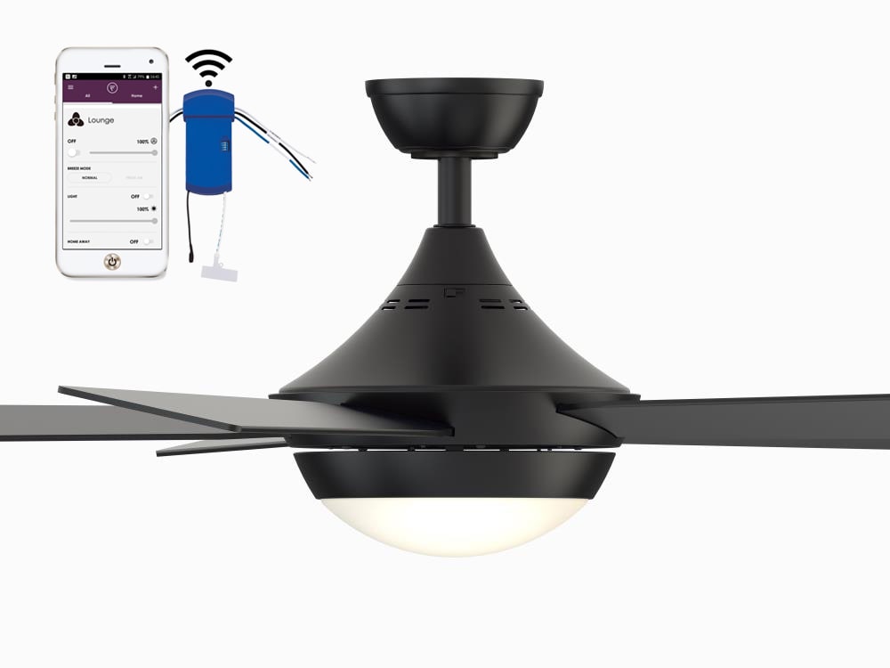 Fanimation Studio Collection AireDrop WiFi 52-in Black LED Indoor Smart Ceiling Fan with Light Remote (5-Blade)