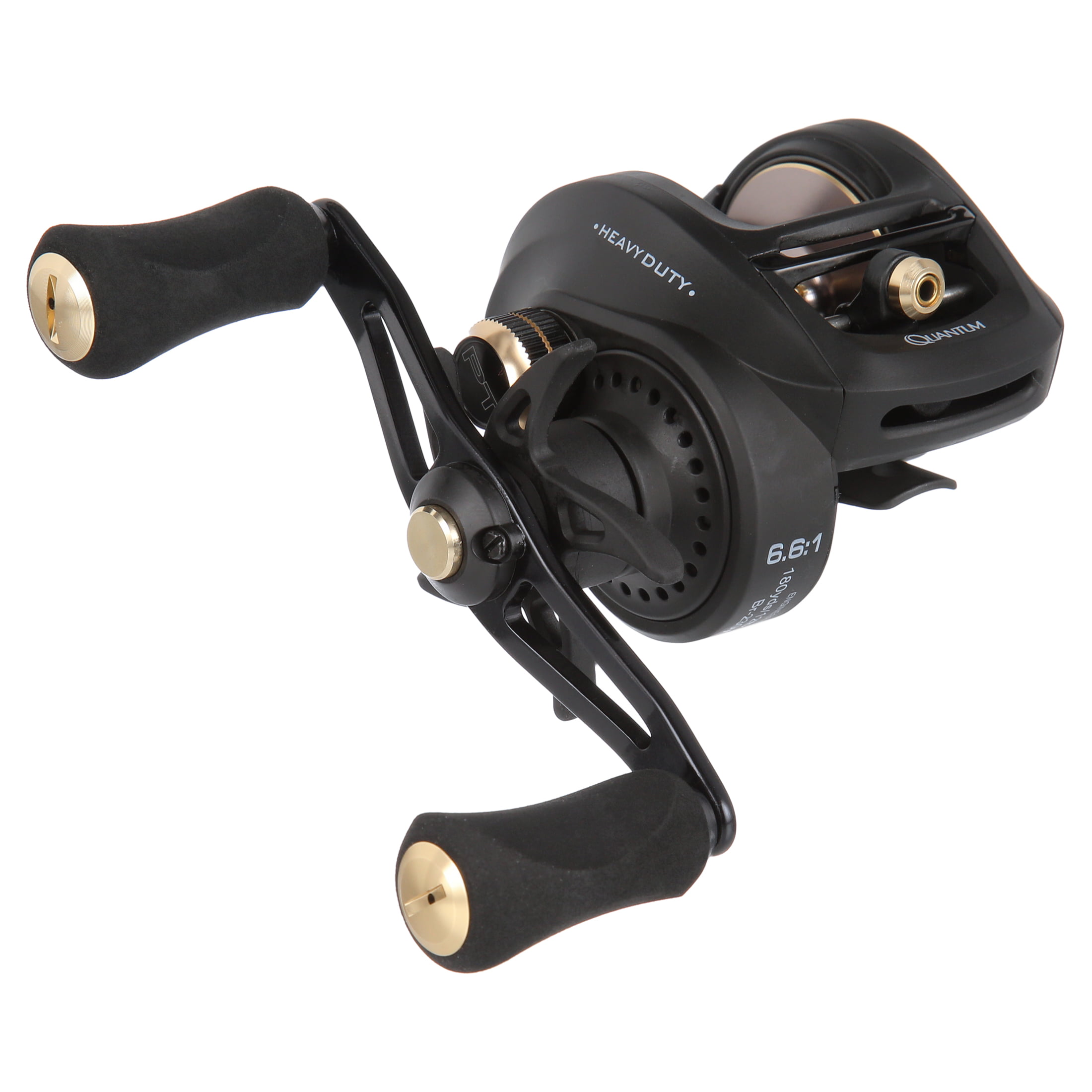 Quantum Smoke HD Baitcast Fishing Reel. Size 200 Reel. Right-Hand Retrieve. Continuous Anti-Reverse Clutch. Large EVA Handle Knobs. 6.6:1 Gear Ratio. Black