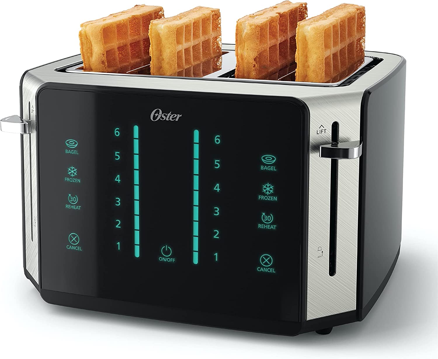 Oster 4-Slice Toaster. Touch Screen with 6 Shade Settings and Digital Timer. Black/Stainless Steel