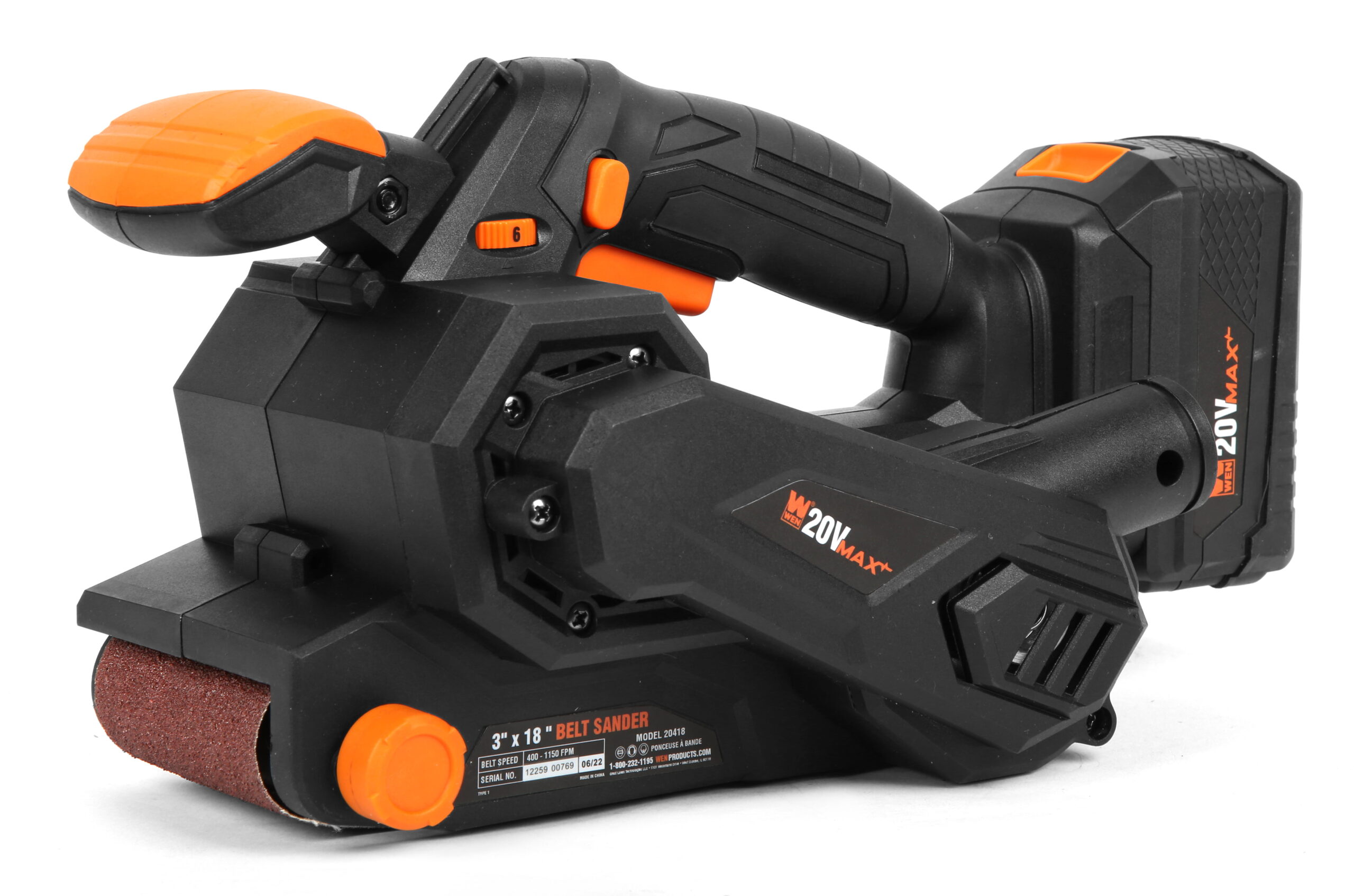 WEN 20V Max Cordless Belt Sander. Variable Speed. Handheld and Portable with 4.0Ah Battery and Charger