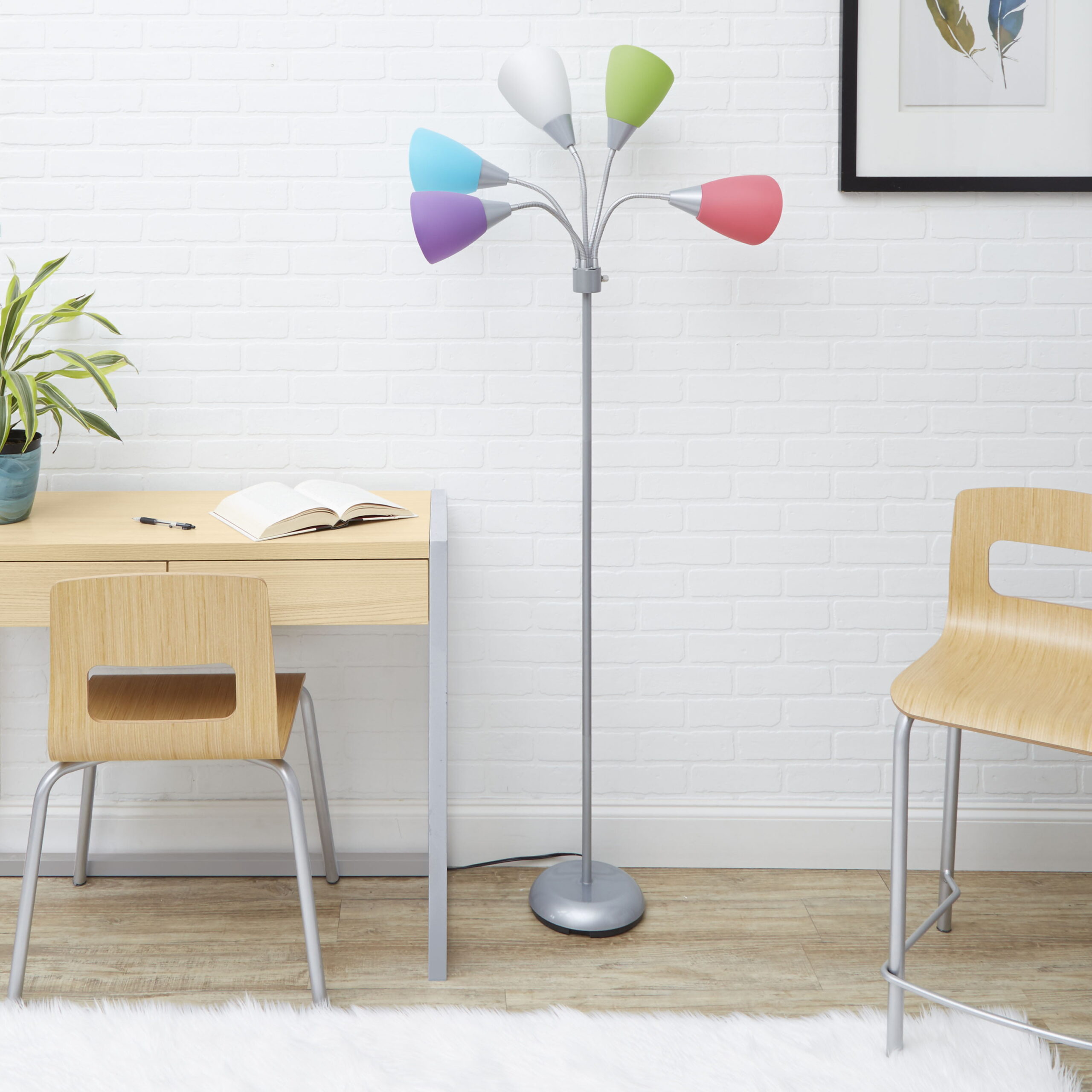 Mainstays 5 Light Floor Lamp. Silver Color with Multi Color Shades Made of Metal