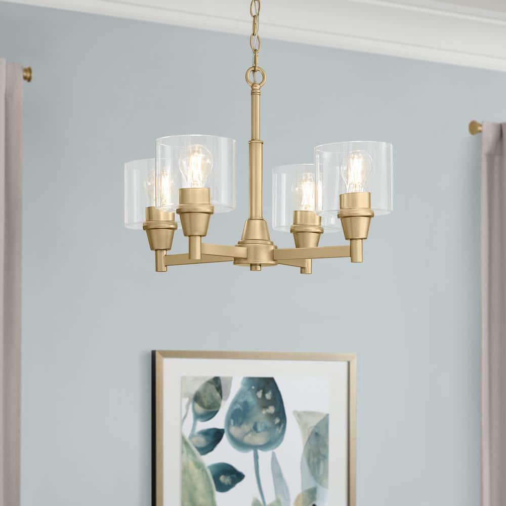 Hampton Bay HDP12069GL Oron 4-Light Gold Reversible Chandelier with Clear Glass Shades. Dining Room Chandelier