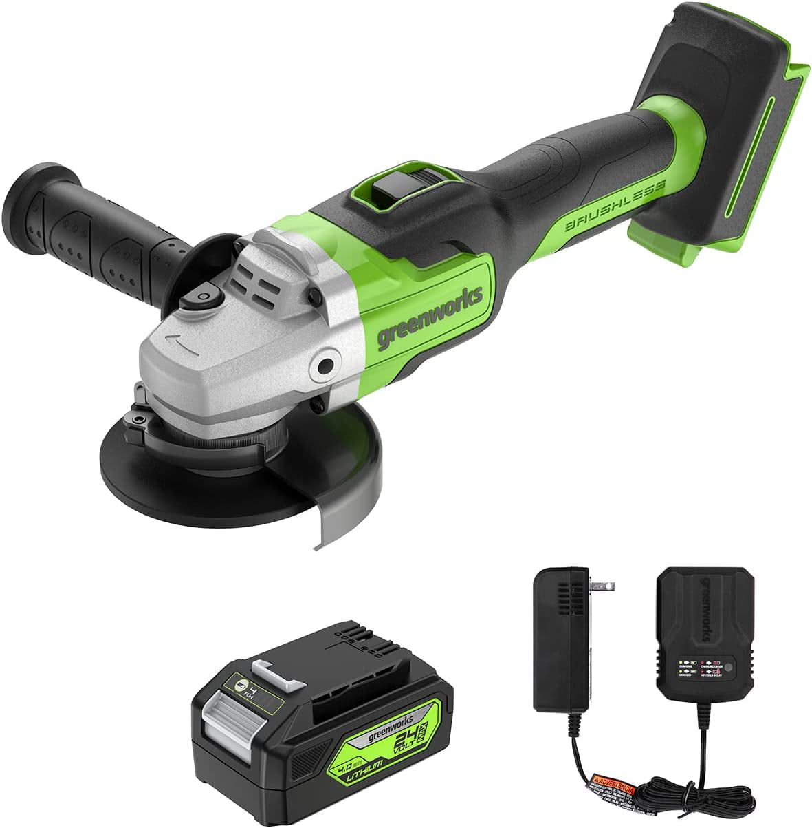 Greenworks 24V Angle Grinder Brushless Cordless. 4-1/2-Inch. with 4AH Battery and 2A Charger