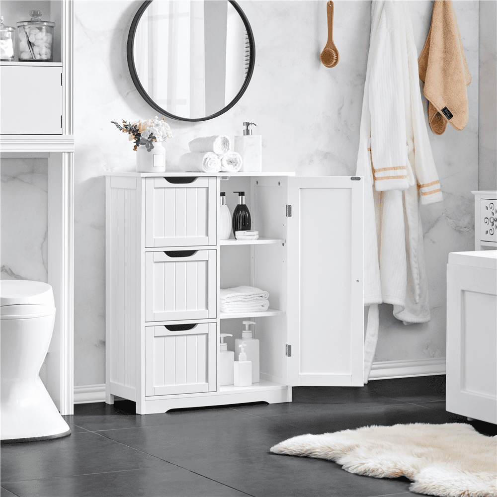 SmileMart 3 Drawers Wooden Bathroom Storage Cabinet with Adjustable Shelf for Living Room Entryway. White