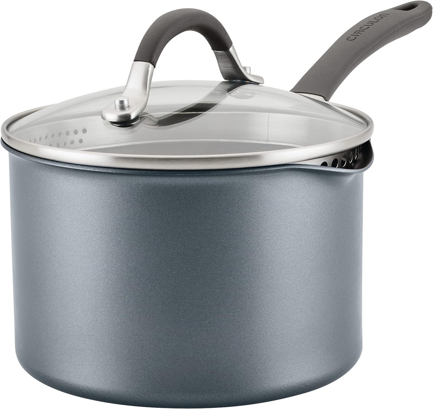 Circulon A1 Series with ScratchDefense Technology Nonstick Induction Straining Sauce Pan with Lid. 3 Quart. Graphite