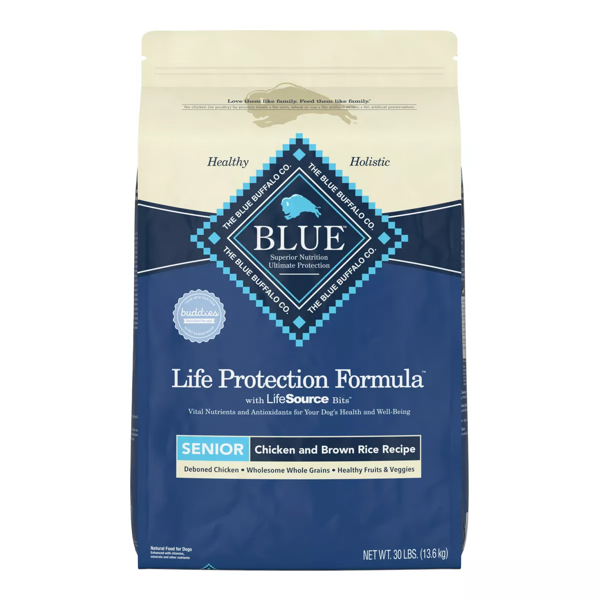 Blue Buffalo Blue Life Protection Formula Natural Chicken and Brown Rice Flavor Dry Food for Senior Dogs. 30 lbs.