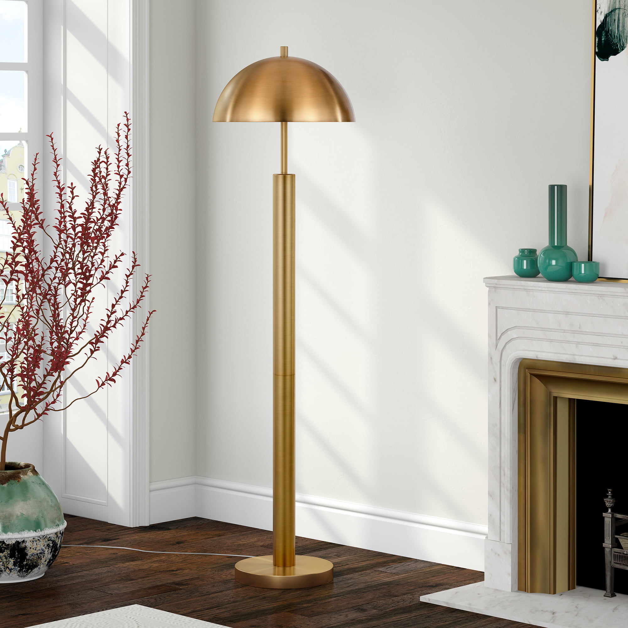 Evelyn&Zoe Mid-Century 58 in 1-Light Adjustable Height Floor Lamp. Gold
