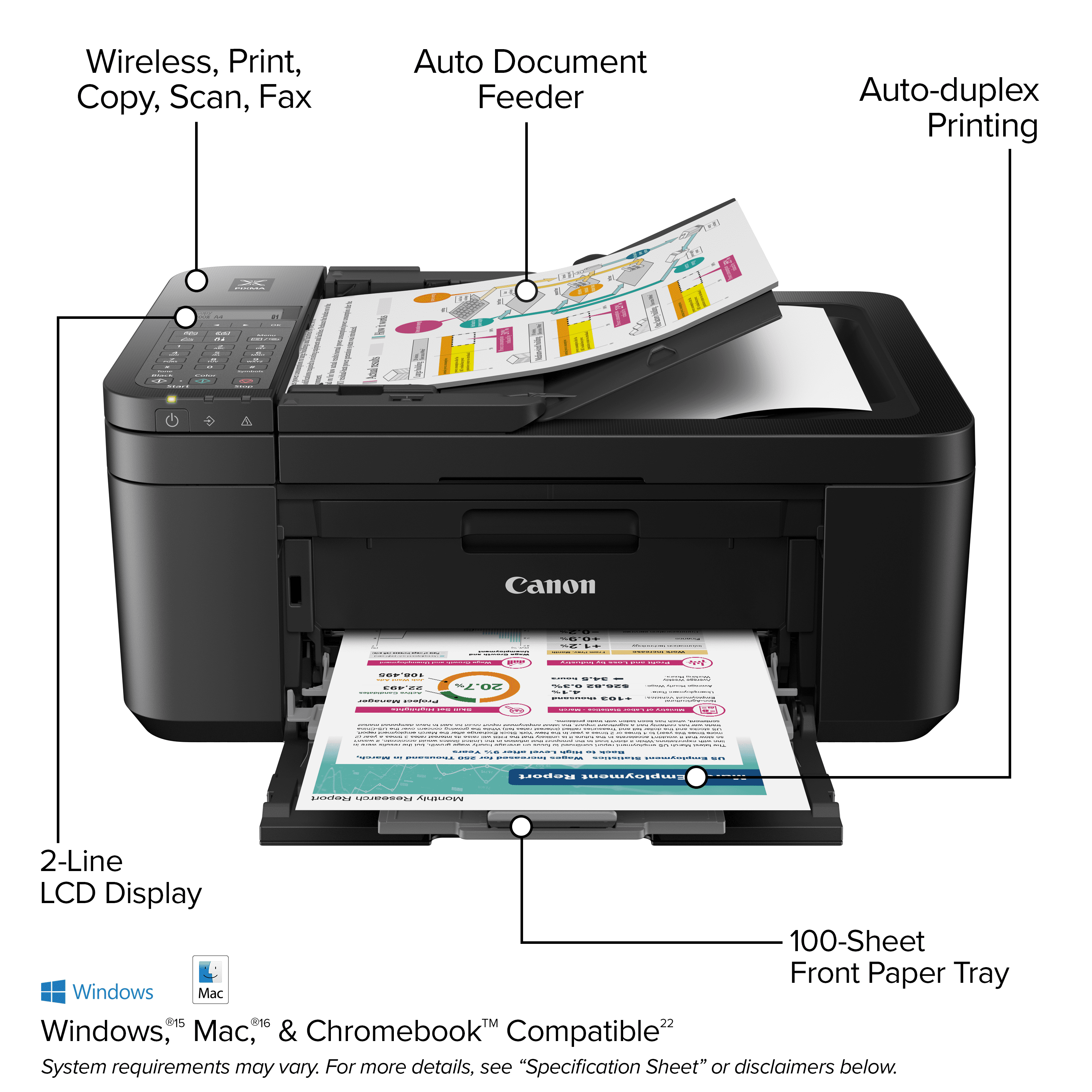 Canon PIXMA TR4722 All-in-One Wireless InkJet Printer with ADF. Mobile Print and Fax
