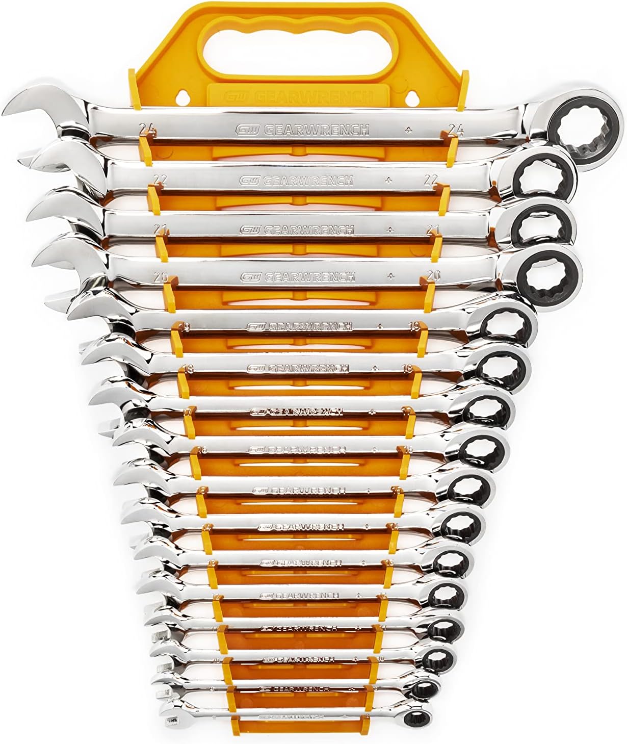 GEARWRENCH 16 Pc. Ratcheting Combination Wrench Set with Tray. Metric - 9416 . Silver