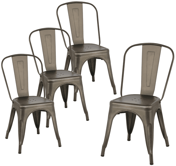 SMILE MART Industrial Modern Metal Dining Chairs. Set of 4. Gunmetal Gray